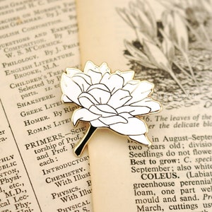 Dahlia Enamel Pin - Flower White Gold Nature Floral Art Badge Brooch Pins