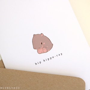 Hippo Pun Greetings Card - A6 Cute Minimal Small Congratulations Graduation Happy Birthday Gift Kawaii Animal Baby Child Funny Blank Cards