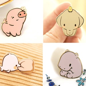 Söt Djur Hård Emalj Pin - Pastell Kawaii Vilda Djur Baby Pins Gris Flodhäst Elefant Fisk