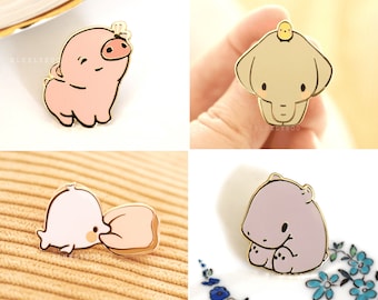 Cute Animal Hard Enamel Pin - Pastel Kawaii Wildlife Baby Pins Pig Hippo Elephant Fish