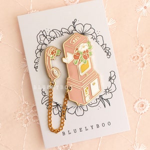 Pink Phone Enamel Pin - Aesthetic Cute Pastel Flowers Kawaii Gold Chain Pretty Pins