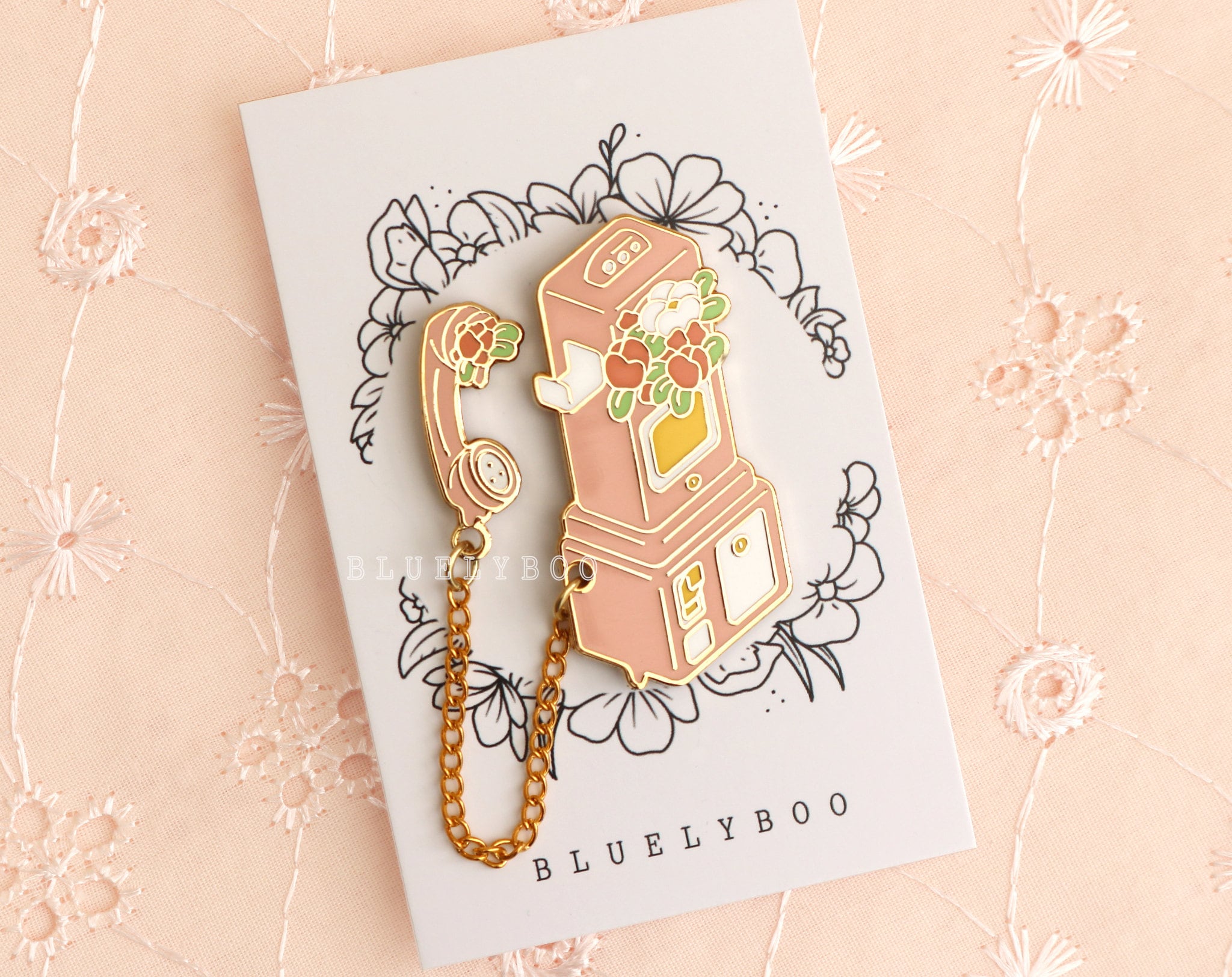 Pink Phone Enamel Pin Aesthetic Cute Pastel Flowers Kawaii Etsy