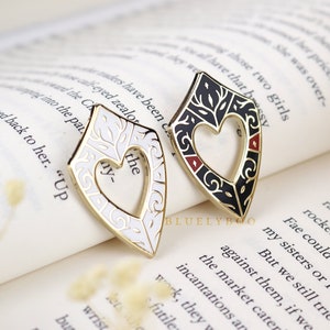 Shield of Hearts Pin - Bookish Gold Enamel Lapel Pins Fantasy Book