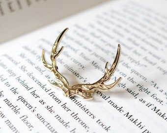 Stag Pin - Bookish Gold Enamel Lapel Pins Deer Antlers Fantasy Bone Book