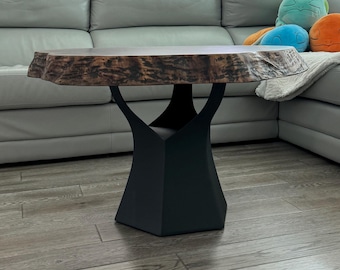 Live Edge Figured Walnut Coffee Table – Organic Modern Side Table with Metal Legs