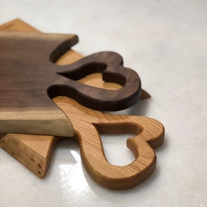 Heart Handle Live Edge Walnut Cherry Charcuterie Cheese Board Plate Serving - Wedding Birthday Gift - Opt Engraving - Handcrafted in Canada