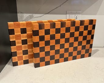 End Grain Checker Pattern Cutting Chopping Board Butcher Block - Walnut Cherry Maple - Handmade Canada - FREE Conditioner - Ready to Ship