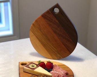 Ombré Raindrop Teardrop Prep Cutting Board - Charcuterie Board Cheese Plate - Serving Platter - Premium Local Wood - Handcrafted in Canada