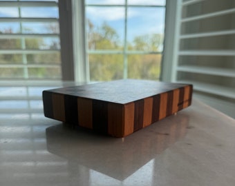 Thick Checker Pattern Bar Board with Solid Brass Feet, Perfect Father's Day Gift - Premium Walnut Cherry Hardwood - Handmade In Canada
