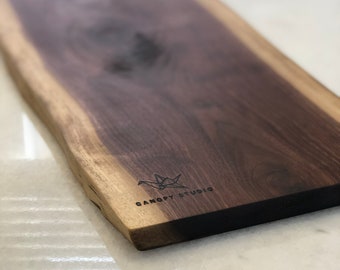 Rustic Live Edge Walnut Charcuterie Cheese Board Plate - Serving Platter - Opt Finger Hole, Personalized Engraving - Handcrafted in Canada