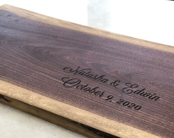 Engraved Rustic Live Edge Walnut Charcuterie Cheese Board Plate w/Date - Anniversary Wedding Realtor Corporate Gift - Handcrafted Canada