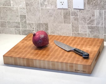 End Grain Cutting Chopping Board, Thick Butcher Block - Premium Local Maple - Handmade Canada - Opt Juice Groove, Handles - FREE Conditioner