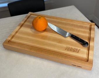 Edge Grain Wood Carving Board, Thick Cutting Serving Board - Juice Groove, Handmade in Canada, Opt Engraving, FREE Cutting Board Conditioner