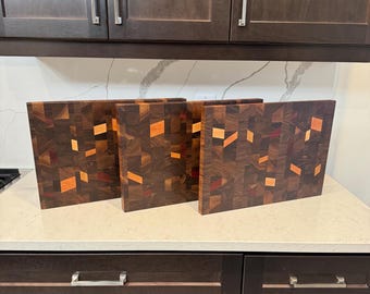 Mid Autumn Night's Dream 2024 - Walnut End Grain Cutting Board Butcher Block w/ Diamond Shaped Accents - Handmade Canada - FREE Conditioner