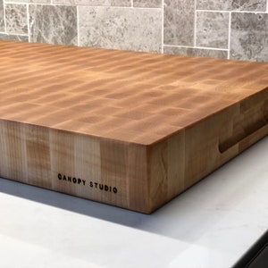 End Grain Cutting Chopping Board, Thick Butcher Block - Premium Local Maple - Handmade Canada - Opt Juice Groove, Handles - FREE Conditioner image 8
