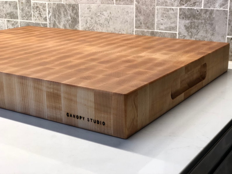 End Grain Cutting Chopping Board, Thick Butcher Block - Premium Local Maple - Handmade Canada - Opt Juice Groove, Handles - FREE Conditioner image 8