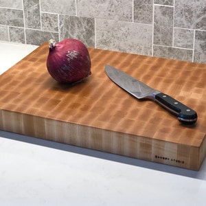 End Grain Cutting Chopping Board, Thick Butcher Block - Premium Local Maple - Handmade Canada - Opt Juice Groove, Handles - FREE Conditioner image 9