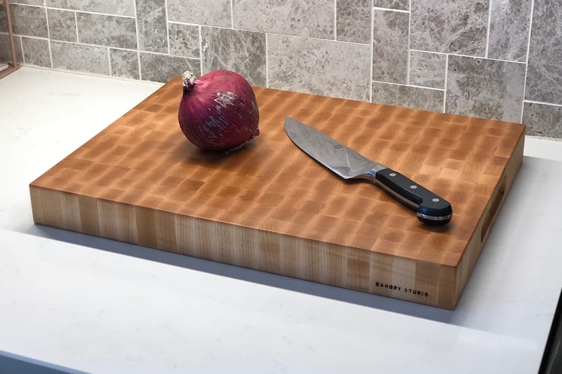 End Grain Cutting Chopping Board, Thick Butcher Block - Premium Local Maple - Handmade Canada - Opt Juice Groove, Handles - FREE Conditioner image 9