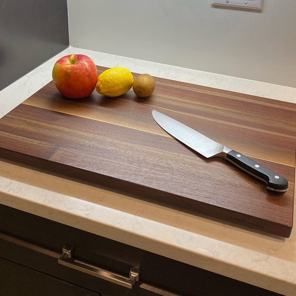 Edge Grain Solid Wood Cutting Board, Chopping Serving Cheese Board - Handmade Canada Walnut Maple Cherry, Opt Engraving, FREE Conditioner