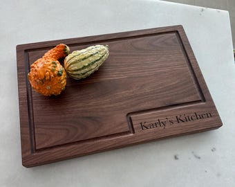 Edge Grain Engraved Solid Wood Cutting Board with Juice Groove Chopping Serving Board - Handmade Canada Walnut Maple Cherry FREE Conditioner