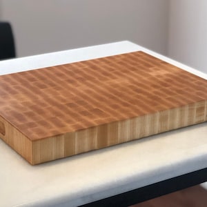 End Grain Cutting Chopping Board, Thick Butcher Block - Premium Local Maple - Handmade Canada - Opt Juice Groove, Handles - FREE Conditioner image 5