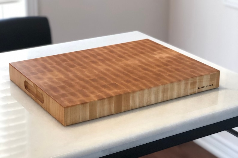 End Grain Cutting Chopping Board, Thick Butcher Block - Premium Local Maple - Handmade Canada - Opt Juice Groove, Handles - FREE Conditioner image 5