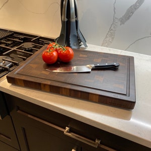 Thick End Grain Cutting Board, Butcher Block, Chopping Board - Premium Walnut - Handmade Canada - Juice Groove - FREE Board Conditioner