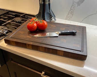 Thick End Grain Cutting Board, Butcher Block, Chopping Board - Premium Walnut - Handmade Canada - Juice Groove - FREE Board Conditioner