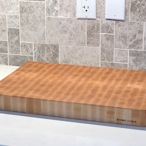 End Grain Cutting Chopping Board, Thick Butcher Block - Premium Local Maple - Handmade Canada - Opt Juice Groove, Handles - FREE Conditioner image 4