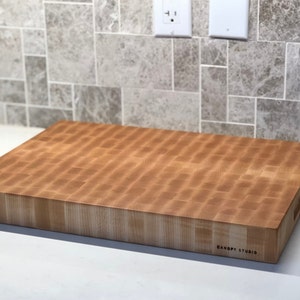 End Grain Cutting Chopping Board, Thick Butcher Block - Premium Local Maple - Handmade Canada - Opt Juice Groove, Handles - FREE Conditioner image 3