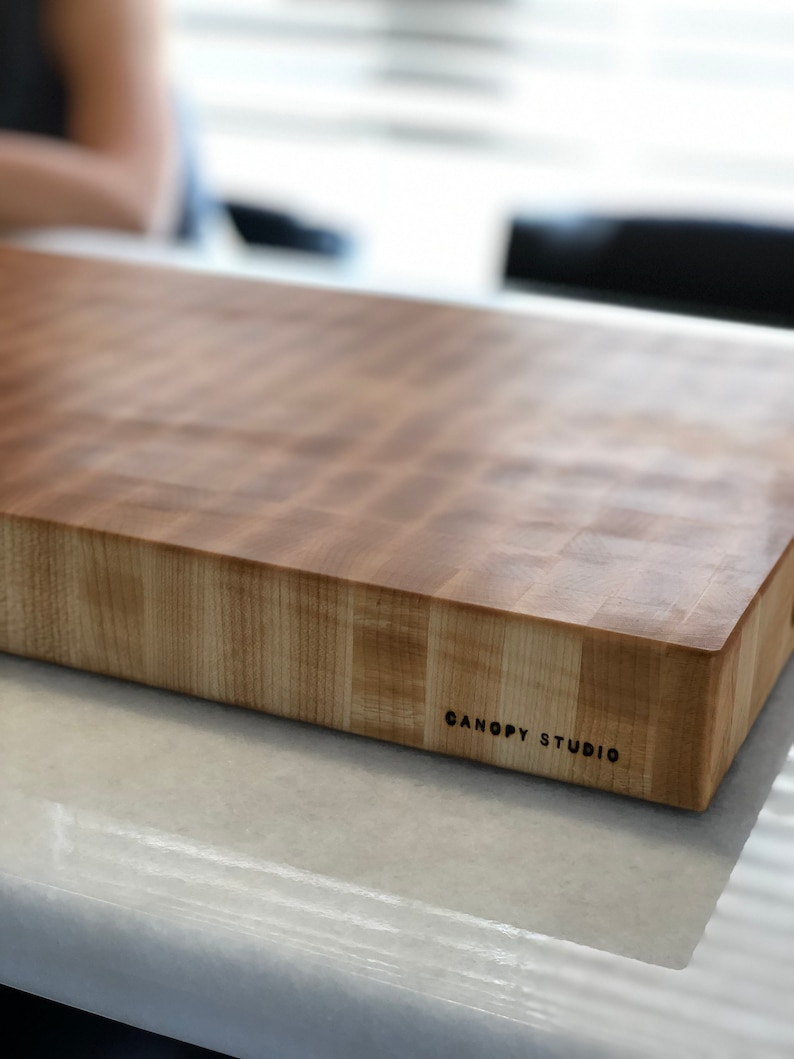 End Grain Cutting Chopping Board, Thick Butcher Block - Premium Local Maple - Handmade Canada - Opt Juice Groove, Handles - FREE Conditioner image 7