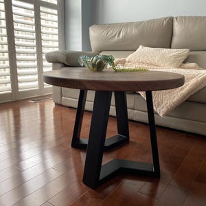 Round Walnut Coffee Table – Black Cress Legs, Mid Century Organic Modern Style
