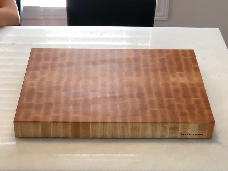 End Grain Cutting Chopping Board, Thick Butcher Block - Premium Local Maple - Handmade Canada - Opt Juice Groove, Handles - FREE Conditioner image 6