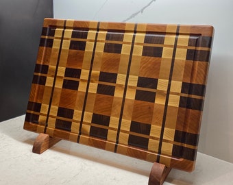 End Grain Cutting Board Tartan Plaid Pattern Butcher Block - Maple Walnut Ash Cherry - Handmade in Canada - Free Board Conditioner