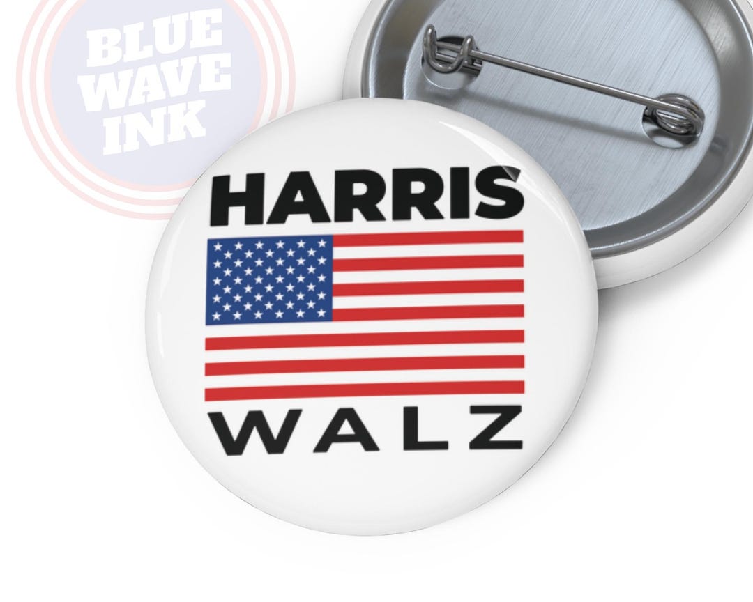 Harris Walz 2024 American Flag Campaign Button, Kamala Harris Tim Walz ...