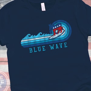 Retro Blue Wave Surfing Democrat Donkey Progressive Voter Shirt - Vote Blue Save Democracy - Expand the House + Senate 2022 Midterm Election