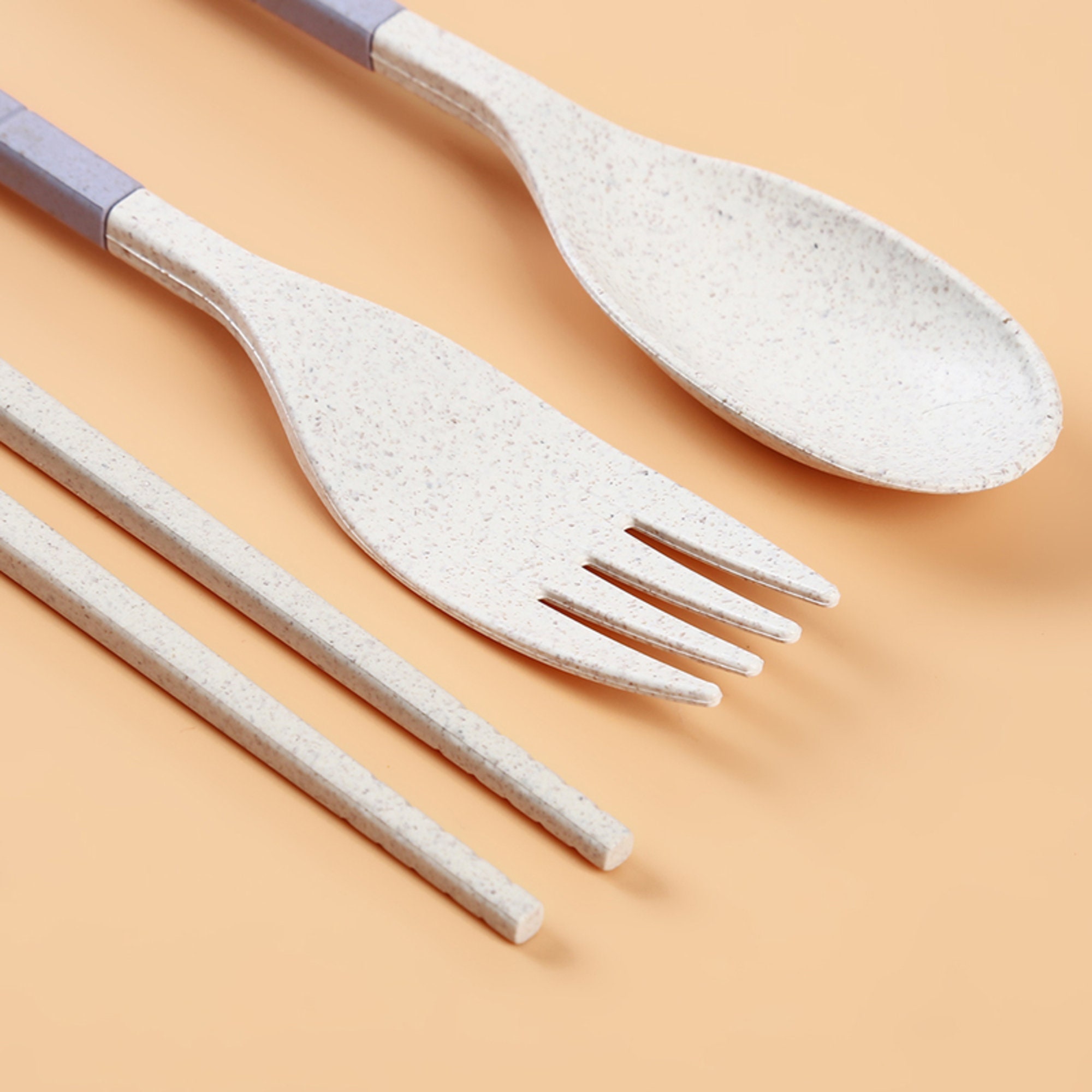 Biodegradable Wheat Straw Cutlery Set Portable Spoon Fork Etsy