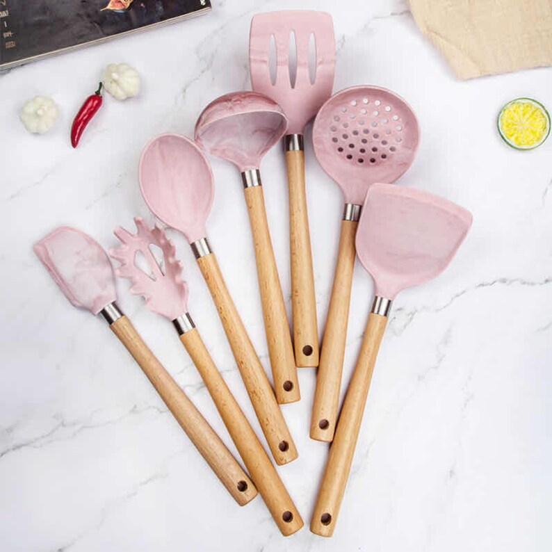 Pink Silicone Cooking Utensils Set Kitchen Tools Nonstick Etsy