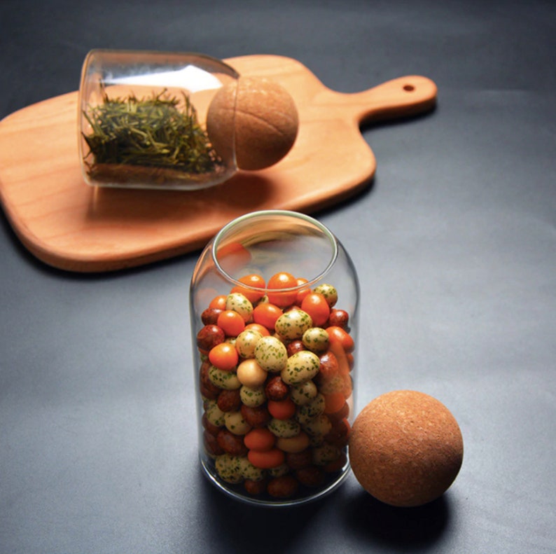 Glass Storage Jar with Cork Lid Ball Food Storage Jar Etsy