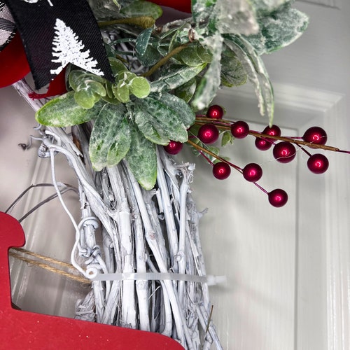 Farmhouse country Christmas wreath, vintage red truck wreath, shops winter style Holiday wreath, white grapevine Christmas wreath, Christmas decor