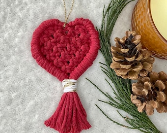 Macrame Heart Ornament for Valentine's Day or Christmas Decor