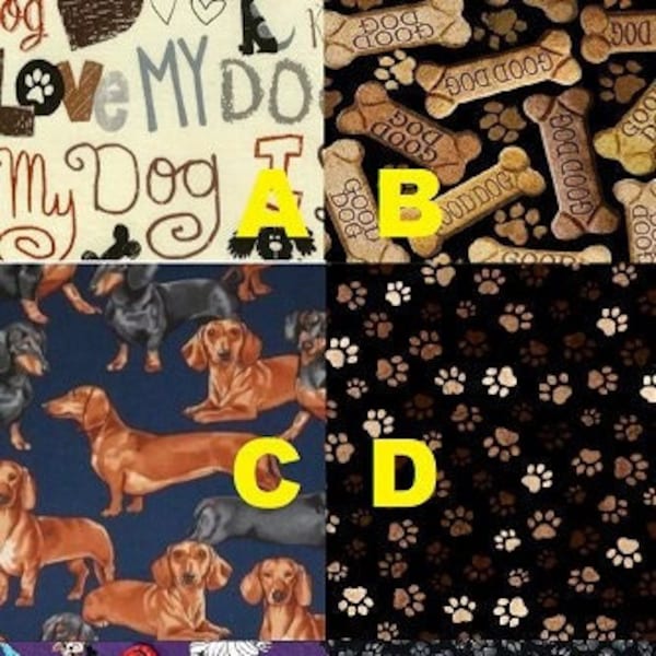 6 Different Dog & Paw Print + Wolf Cotton Fabric Good Dog Dachshund Love my Dog Spooky Poochy Sale Yardage