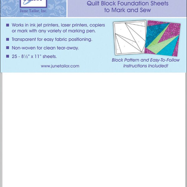 Perfect Piecing Transparent Quilt Block Foundation Sheets 25 Sheets June Tailor