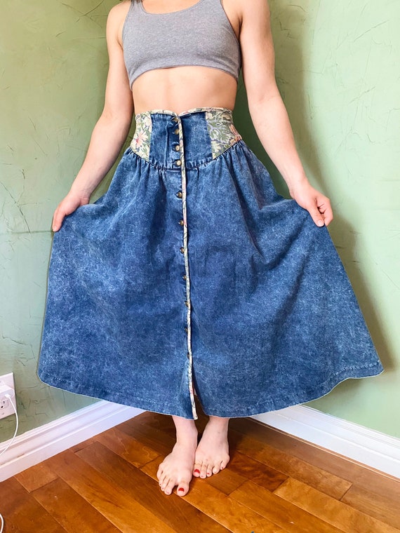 Vintage Denim High Waisted Skirt 80s