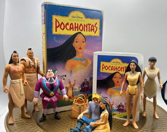 Lote VINTAGE de Pocahontas de Disney en VHS, figura de acción y adorno.