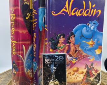VHS de la colección Disney de clásicos de Walt Disney de 1991: Aladdin, Rey de los Ladrones y El Regreso de Jafar (números 1662, 4609 y 2237).
