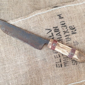 Distressed Antique Serrated Cast Iron, Steel & Wood Hay Knife
