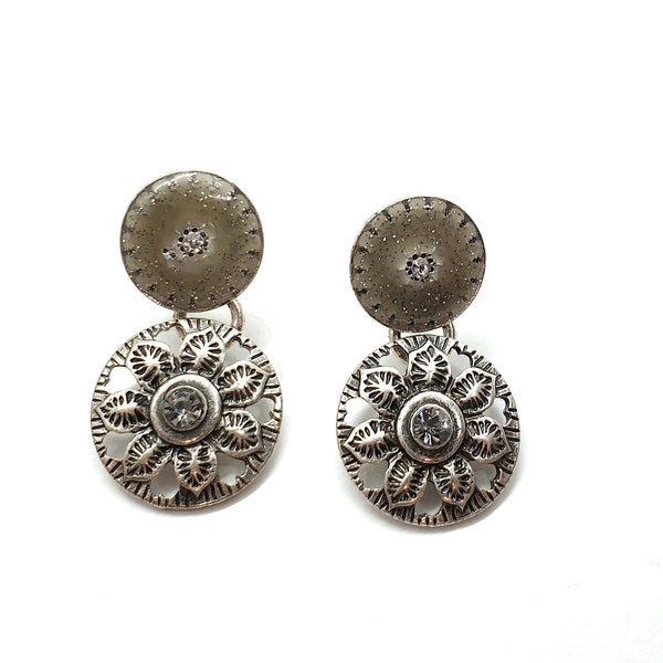 Vintage Signed Ikita Earrings Flower, Paris Jewelry