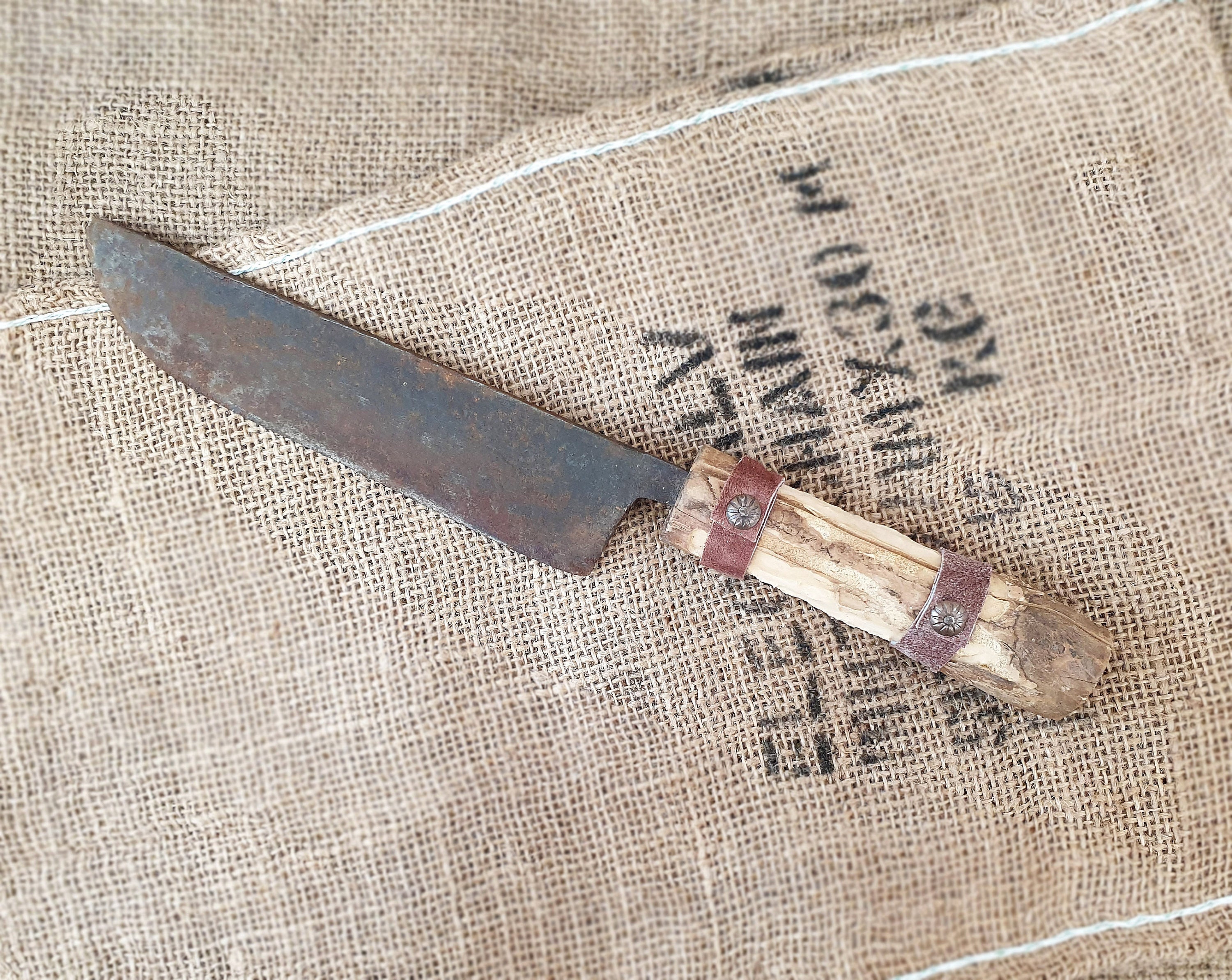 Distressed Antique Serrated Cast Iron, Steel & Wood Hay Knife Rustic  Farmhouse Tool 2646 