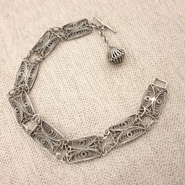 Antique Ancestral Delicate Silver Filigree Bracelet, Vintage Handcrafted Prom Bracelet Gift for Her